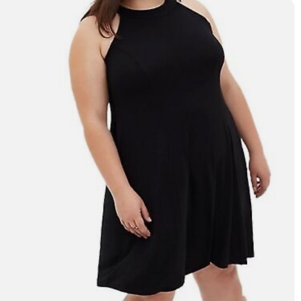 torrid Black Goddess Neckline Ribbed Knit Trapeze Dress